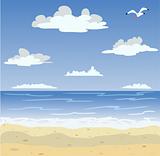 Vector illustration of sunny sea beach and blue sky