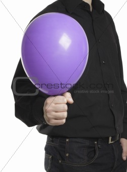 man holding baloonn isolated