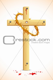 Crown of thorns on Wooden Cross
