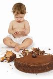 Baby discovering cake