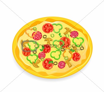 fresh pizza icon with vegetables and pepperoni