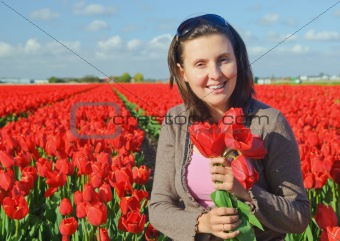 Women In Tulip Field