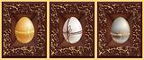 3d vector eggs, gold white silver and grunge brown frame