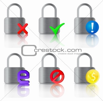 icons of padlock with check exclamation internet stop marks
