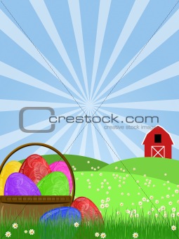 Happy Easter Egg Basket on Green Pasture