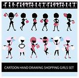 fashion shopping girls illustration set 