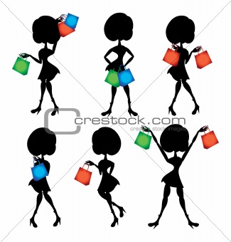 shopping woman silhouettes set