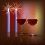 abstract illustration with candles and wineglass on dark