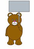 Teddy bear holding sign