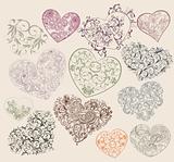 Set of ornamental heart-shapes