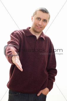 positive man standing on white 