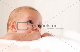 Charming newborn on a white 
