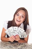 happy woman with the money 