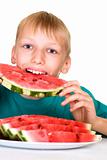 boy eating watermelon 