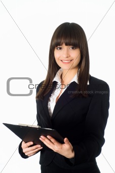 girl in a black business suit 