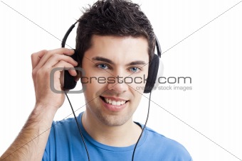 Young man listen music