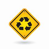 yellow sign with recycle symbol