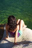 summer woman in a green lagoon at Gredos