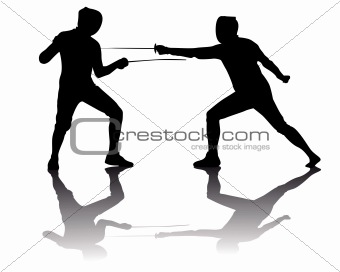 black silhouettes of athletes fencers 