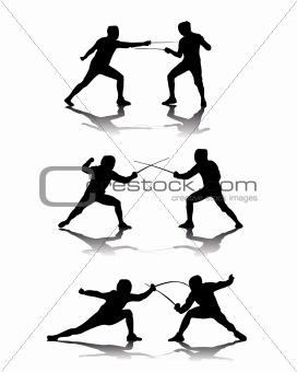 black silhouettes of athletes fencers 