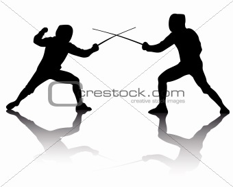 silhouettes of athletes fencers