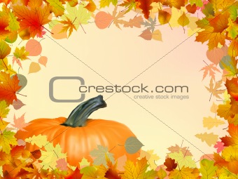Autumn card template leaves with Pumpkin. EPS 8