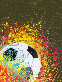 Splash grunge background with a soccer ball. EPS 8