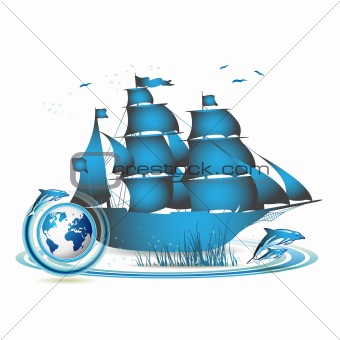 Blue Earth with ship