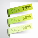 Set of sale green paper tags