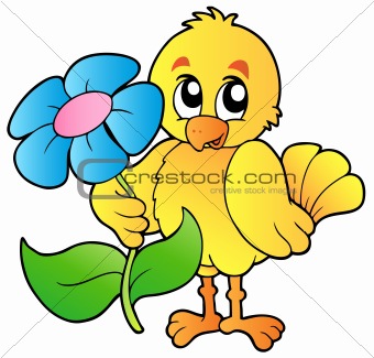 Chicken holding big flower
