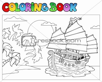 Coloring book with Chinese ship