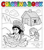 Coloring book with Indian in boat