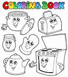 Coloring book with kitchen cartoons