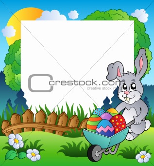 Easter frame with bunny and barrow