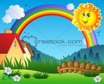 Landscape with Sun and rainbow