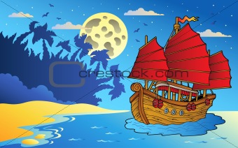 Night seascape with Chinese ship