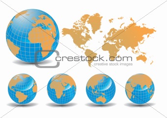 Earth globes with world map