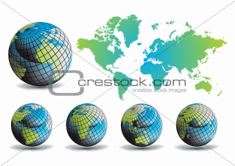 Earth globes with world map