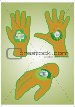 Human hands with recycle signs