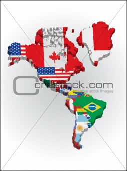 3d Outline maps of the countries in North and South America continent