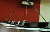 Conference table, microphones close-up