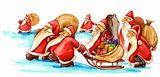 Santa Clauses with gifts