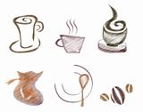 vector coffee elements set. scribble effect