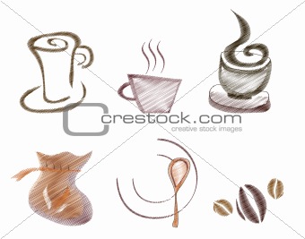 vector coffee elements set. scribble effect