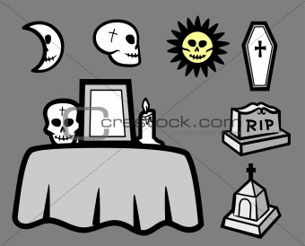 Set skulls and funeral element. Vector art