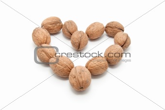 Group walnuts in the form of heart