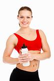 Smiling sports woman with bottle of clean water 