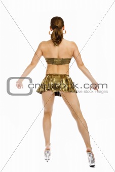 beautiful woman bodybuilder posing against white background