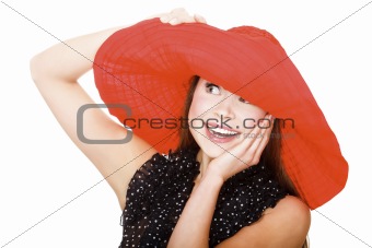 Pretty excited  woman in red hat