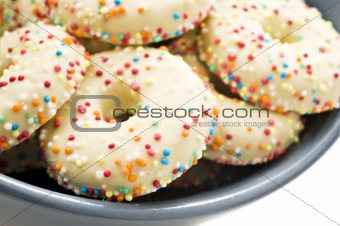 Decorated cookies in a bowl